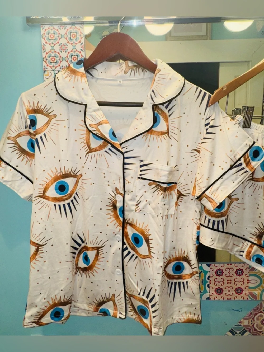Evil Eye Pajama Lounge Set Size Medium Boho Matching Sleepwear Set